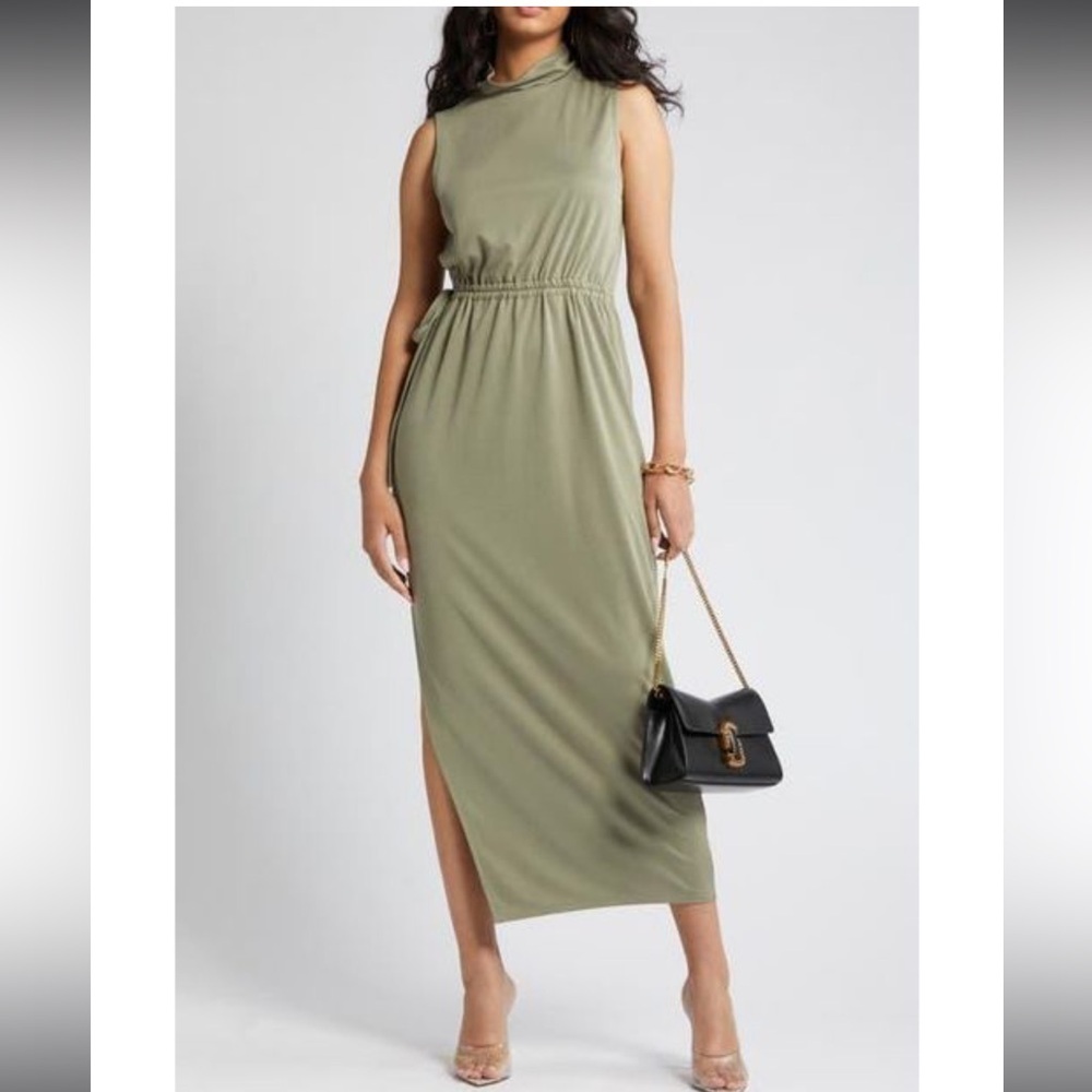 New Open Edit Green Mock Neck Sleeveless‎ Knit Dress size Small - Picture 2 of 13